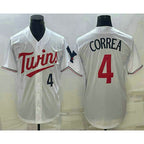 Minnesota Twins #4 Carlos Correa Number White Red AmberGomez Stitched Cool Base Jersey