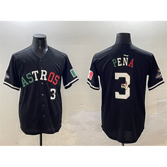 Houston Astros #3 Jeremy Pena Black AmberGomez Mexico With World Serise Champions Patch Cool Base Stitched Jersey
