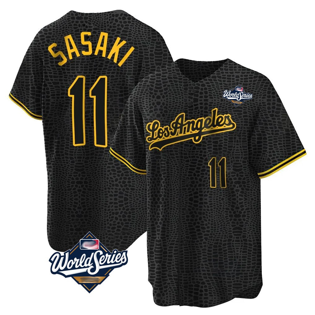 Los Angeles Dodgers #11 Roki Sasaki Player Black AmberGomez World Series Snake Skin City Game Home Stitched Jerseys