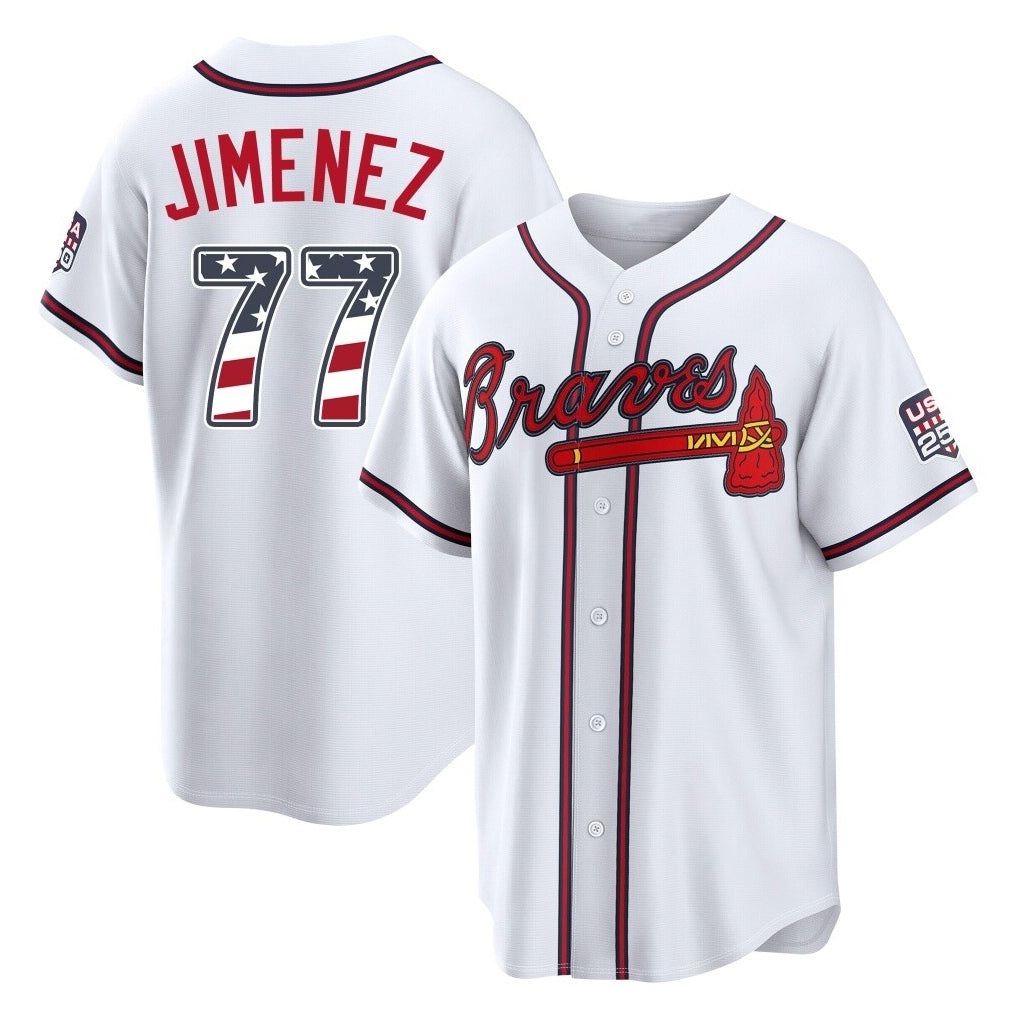 Atlanta Braves #77 Joe Jimenez Player White AmberGomez USA 250 Fourth Of July Limited Home Game Stitched Jerseys