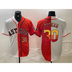 Houston Astros #30 Kyle Tucker White Orange AmberGomez Split Stitched Jerseys