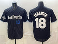 Los Angeles Dodgers #18 Yoshinobu Yamamoto Black AmberGomez 2025 World Series Champions Patch 'Gothic Edition' Vapor Premier Limited Stitched Jersey