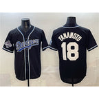 Los Angeles Dodgers #18 Yoshinobu Yamamoto Black AmberGomez 2025 World Series Champions Patch Cool Base Stitched Jersey