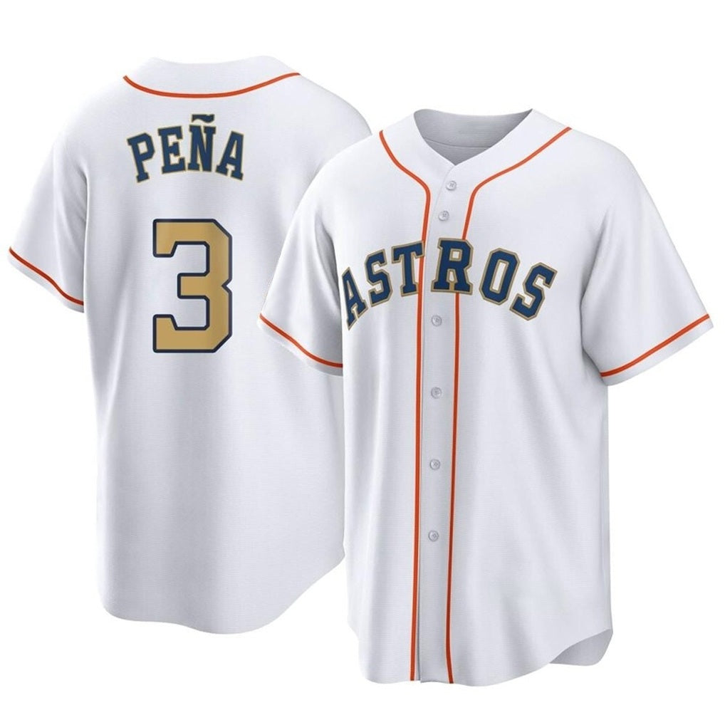 Houston Astros #3 Jeremy Pena Player Gold AmberGomez Collection Game Home Stitched Jerseys