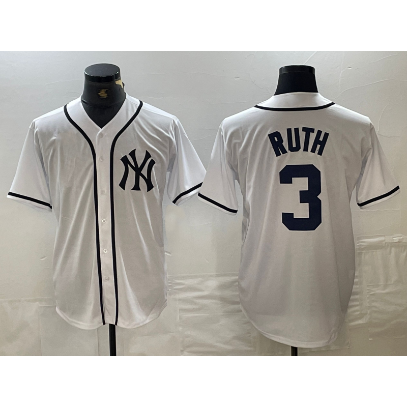 New York Yankees #3 Babe Ruth White AmberGomez Fashion Cool Base Jersey