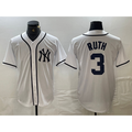 New York Yankees #3 Babe Ruth White AmberGomez Fashion Cool Base Jersey