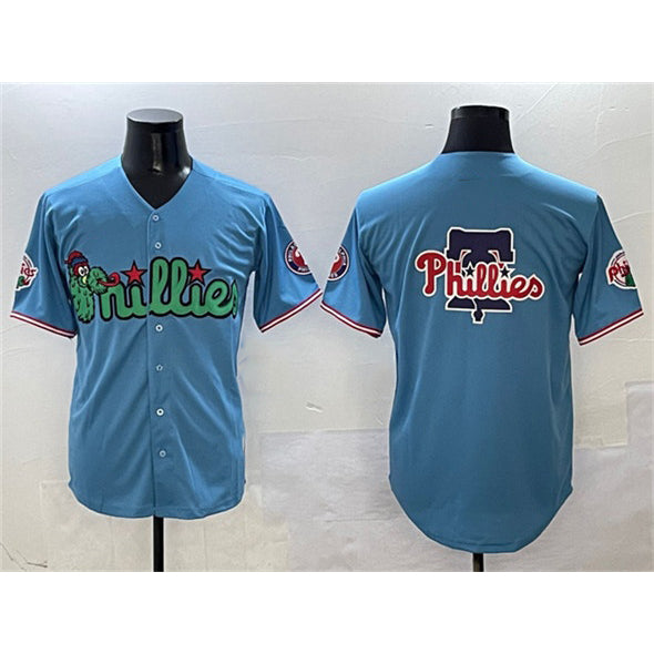Philadelphia Phillies Team Big Logo Light Blue AmberGomez Phanatic Limited Stitched Jersey