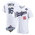 Los Angeles Dodgers #16 Will Smith Player Gold White AmberGomez World Series 2026 Collection Stadium Limited Elite Stitched Jerseys