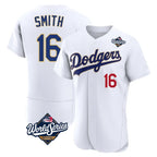Los Angeles Dodgers #16 Will Smith Player Gold White AmberGomez World Series 2026 Collection Stadium Limited Elite Stitched Jerseys