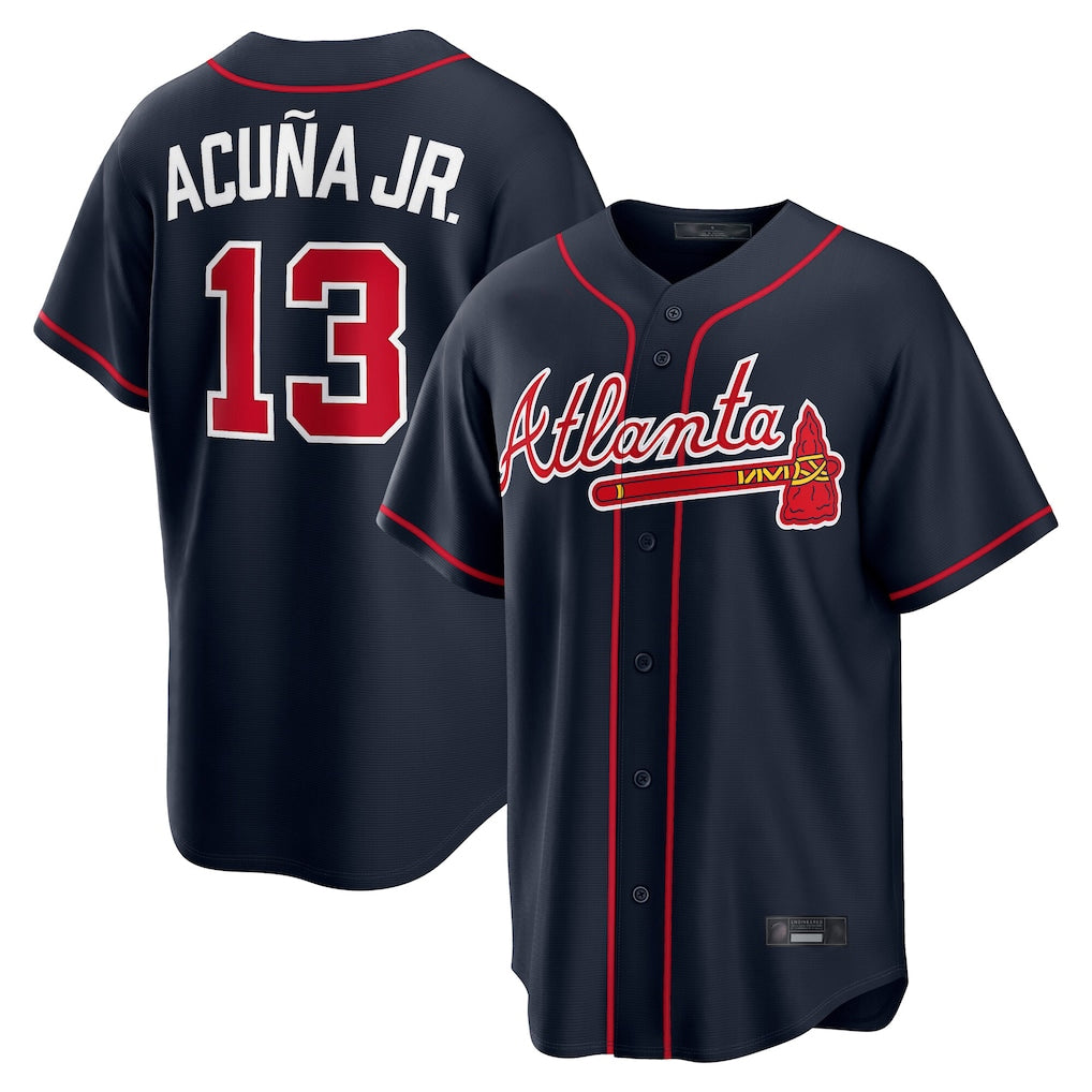 Atlanta Braves #13 Ronald Acuna Jr Player Navy AmberGomez Home Game Stitched Jerseys