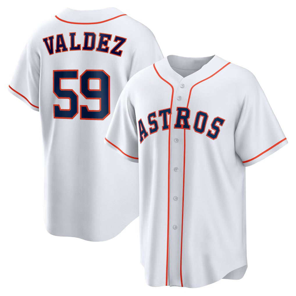 Houston Astros #59 Framber Valdez White AmberGomez Home Replica Jersey