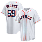 Houston Astros #59 Framber Valdez White AmberGomez Home Replica Jersey