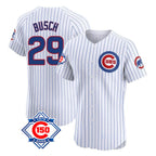 Chicago Cubs #29 Michael Busch Player White AmberGomez 150th Anniversary Limited Elite Home Game Stitched Jerseys