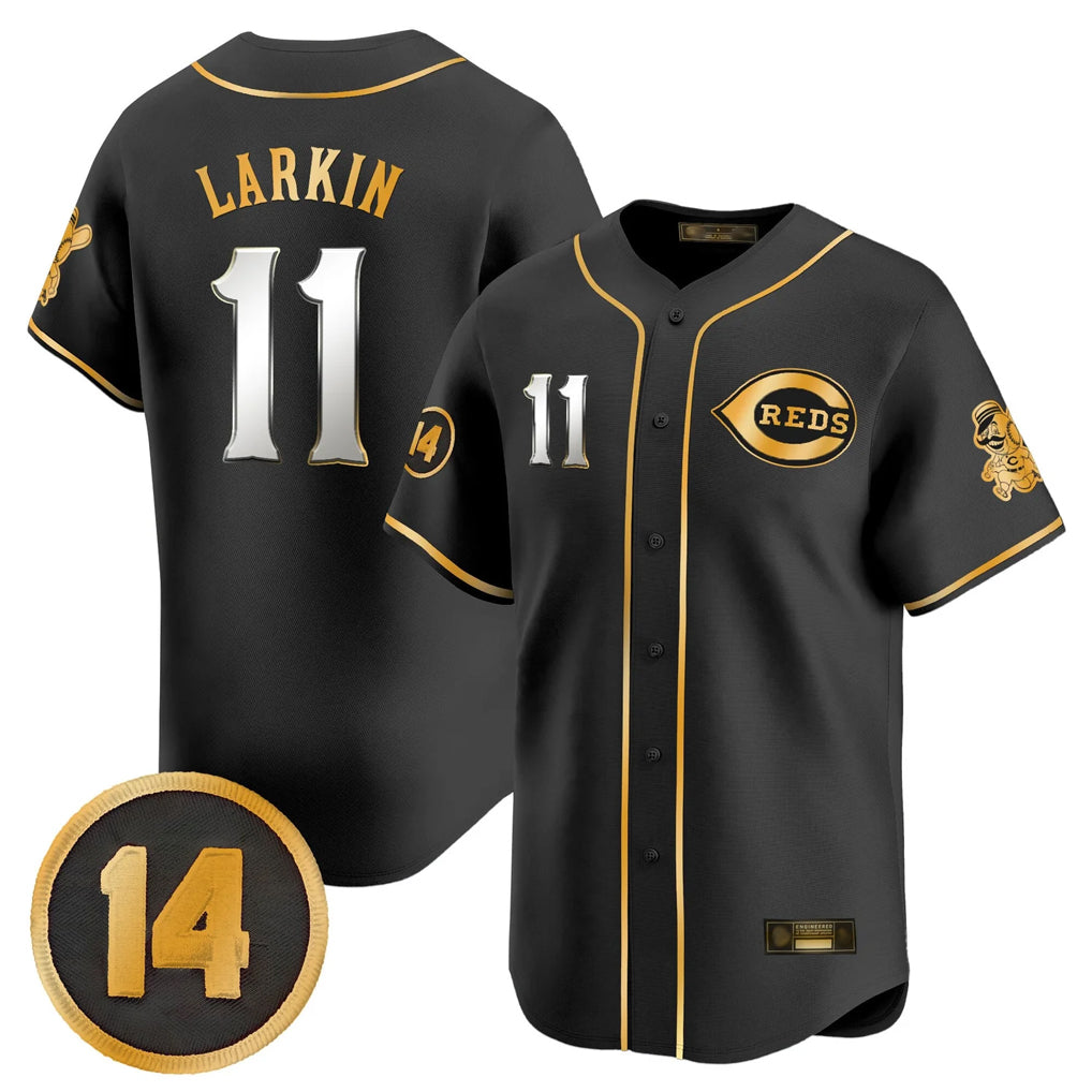 Cincinnati Reds #11 Barry Larkin Player Black-Gold AmberGomez Vapor Premier Limited Home Stitched Jerseys