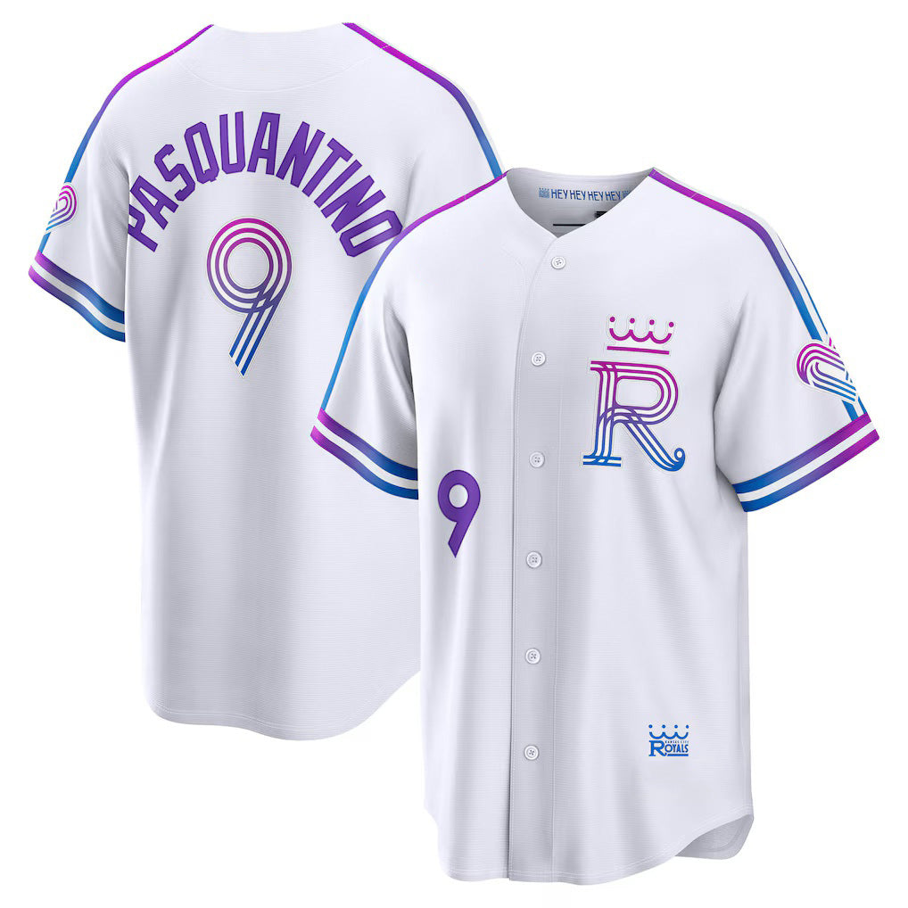Kansas City Royals #9 Vinnie Pasquantino White AmberGomez 2026 City Connect Stadium Jersey