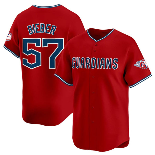 Cleveland Guardians #57 Shane Bieber Red AmberGomez Alternate Limited Stitched Jersey