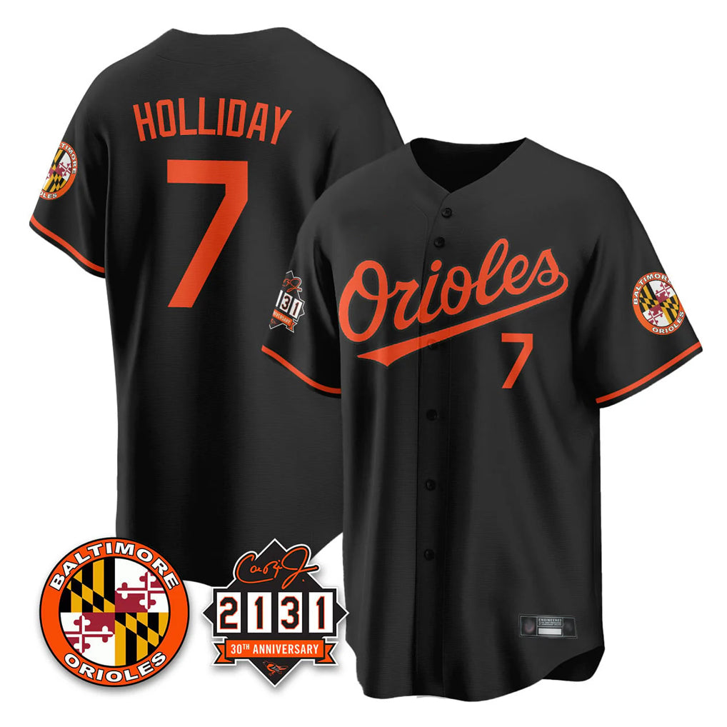Baltimore Orioles #7 Jackson Holliday Player Black AmberGomez 30th Anniversary of 2131 Home Game Stitched Jerseys