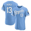 Kansas City Royals #13 Salvador Perez Player Light Blue AmberGomez Alt Limited Elite Home Stitched Jerseys