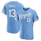 Kansas City Royals #13 Salvador Perez Player Light Blue AmberGomez Alt Limited Elite Home Stitched Jerseys