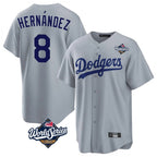 Los Angeles Dodgers #8 Enrique Hern¨¢ndez Player Gray AmberGomez World Series Game Stitched Jerseys