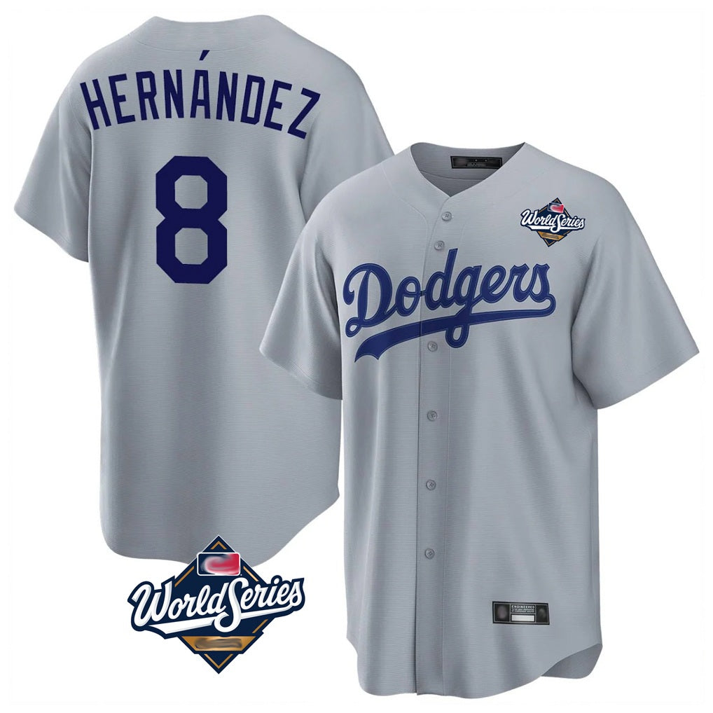 Los Angeles Dodgers #8 Enrique Hern¨¢ndez Player Gray AmberGomez World Series Game Stitched Jerseys