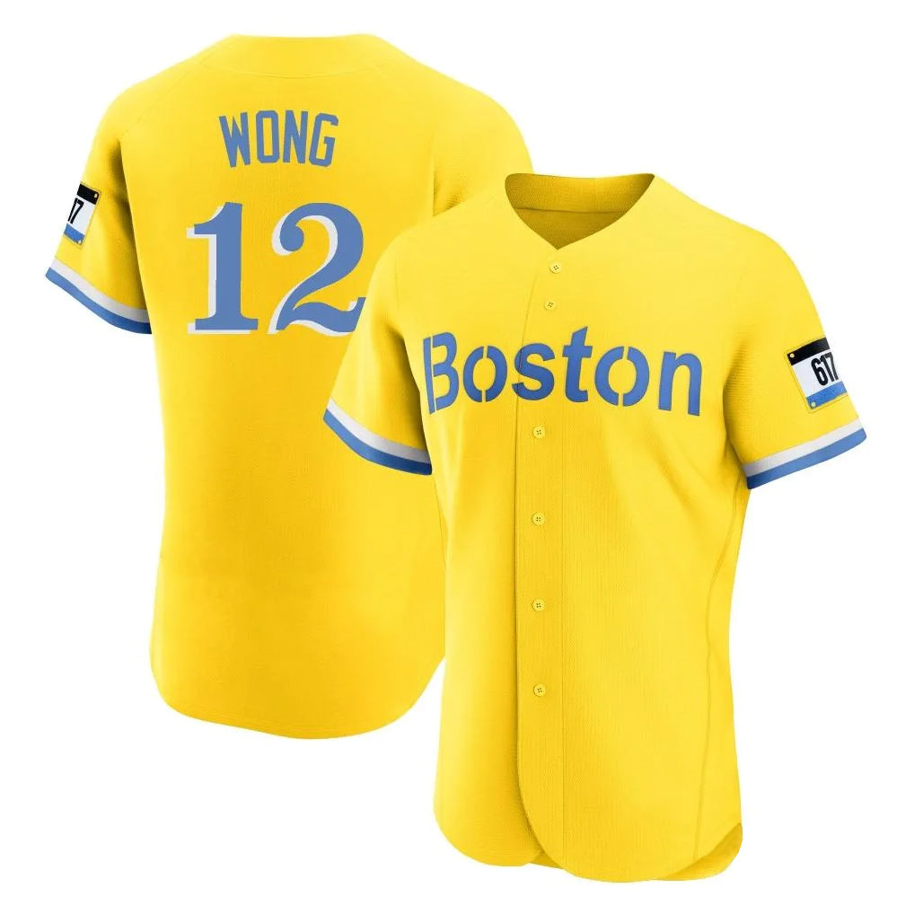 Boston Red Sox #12 Connor Wong Player Yellow AmberGomez Limited Elite Home Game Stitched Jerseys1