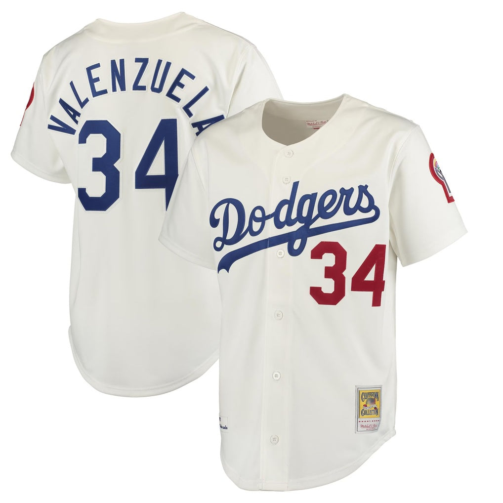 Los Angeles Dodgers #34 Fernando Valenzuela Player Cream AmberGomez Throwback Vapor Limited Stitched Jerseys