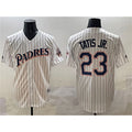 San Diego Padres #23 Fernando Tatis Jr. White AmberGomez Throwback With Patch Cool Base Stitched Jersey