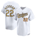 Los Angeles Dodgers #22 Clayton Kershaw White AmberGomez 2025 Gold Collection Limited Stitched Jersey