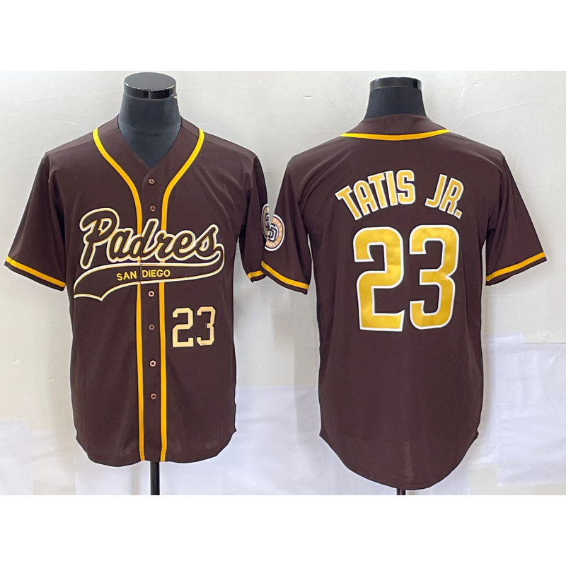 San Diego Padres #23 Fernando Tatis Jr Number Brown AmberGomez NEW 2023 Cool Base Stitched Jersey