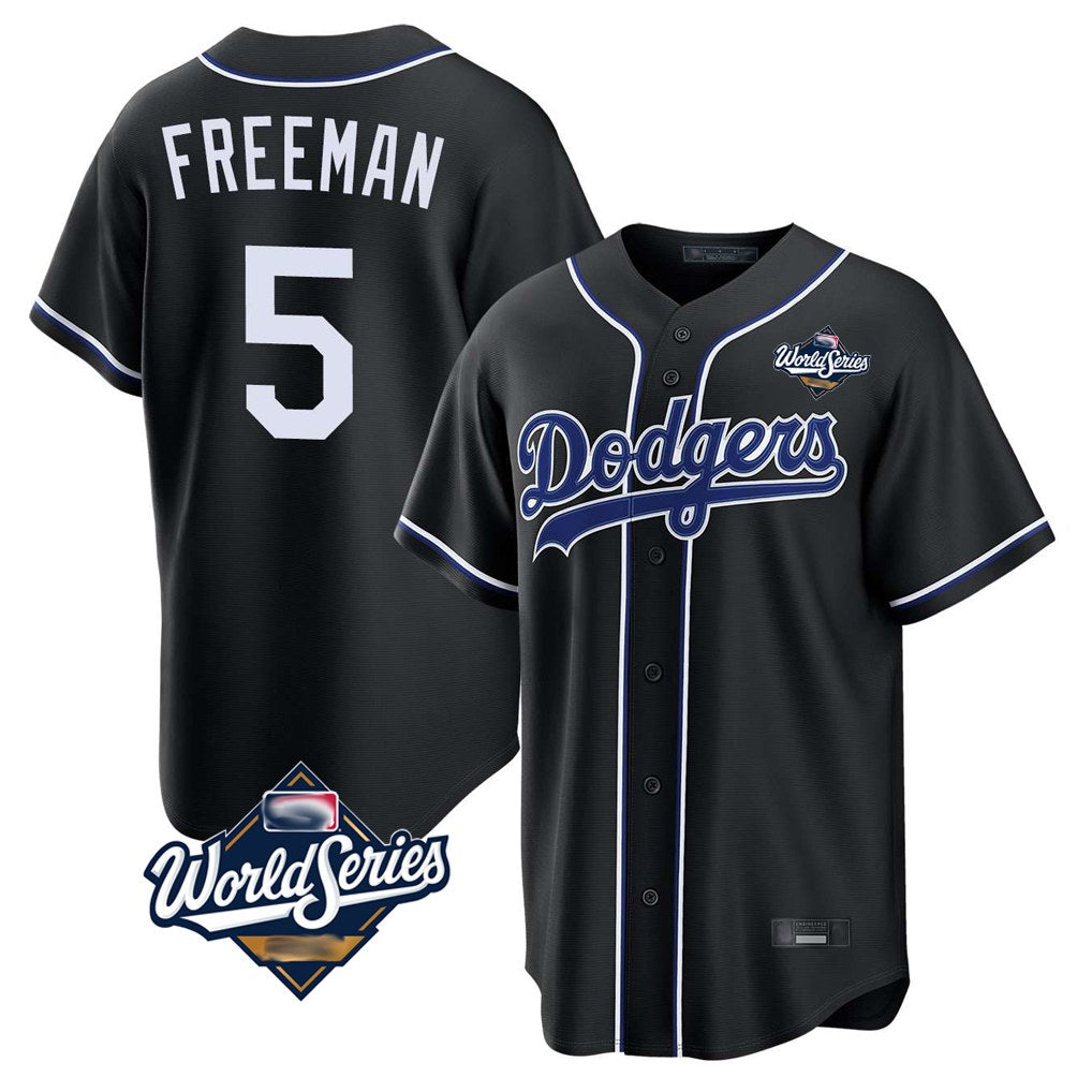 Los Angeles Dodgers #5 Freddie Freeman Player Black AmberGomez World Series Black Carbon Limited Home Stitched Jerseys