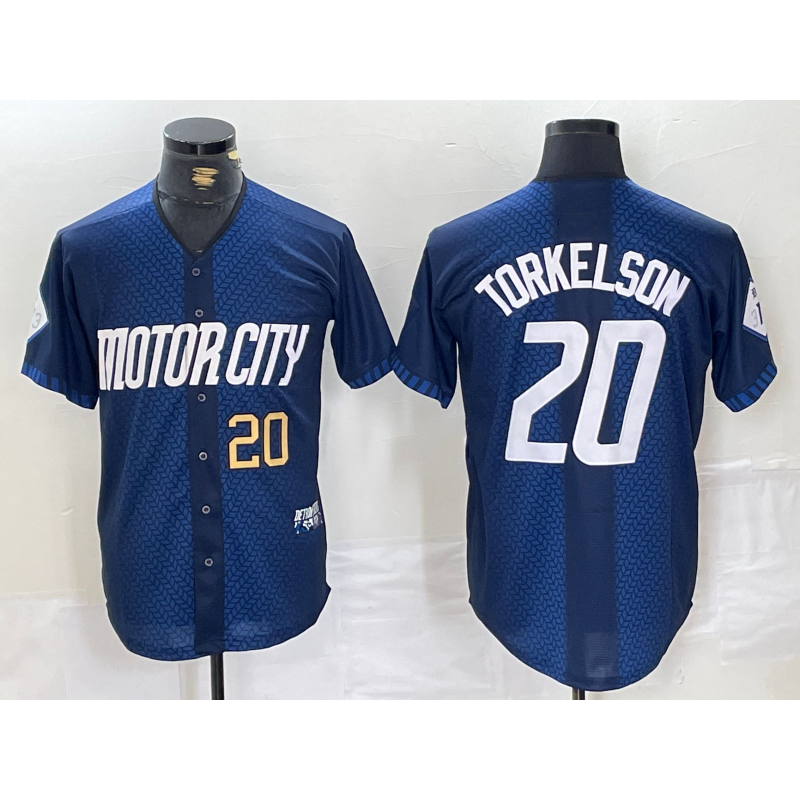 Detroit Tigers #20 Spencer Torkelson Number 2024 Navy AmberGomez City Connect Cool Base Limited Stitched Jersey 2