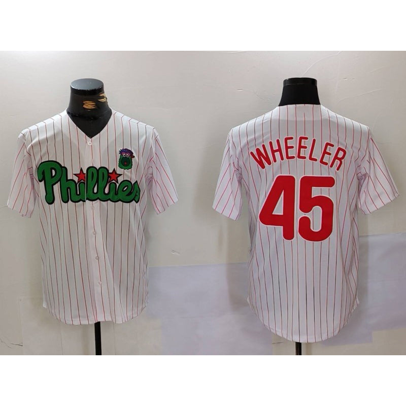 Philadelphia Phillies #45 Zack Wheeler White Green AmberGomez Cool Base Stitched Jersey 2
