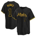 Atlanta Braves #1 Ozzie Albies Player Black AmberGomez Snake Skin City Home Game Stitched Jerseys