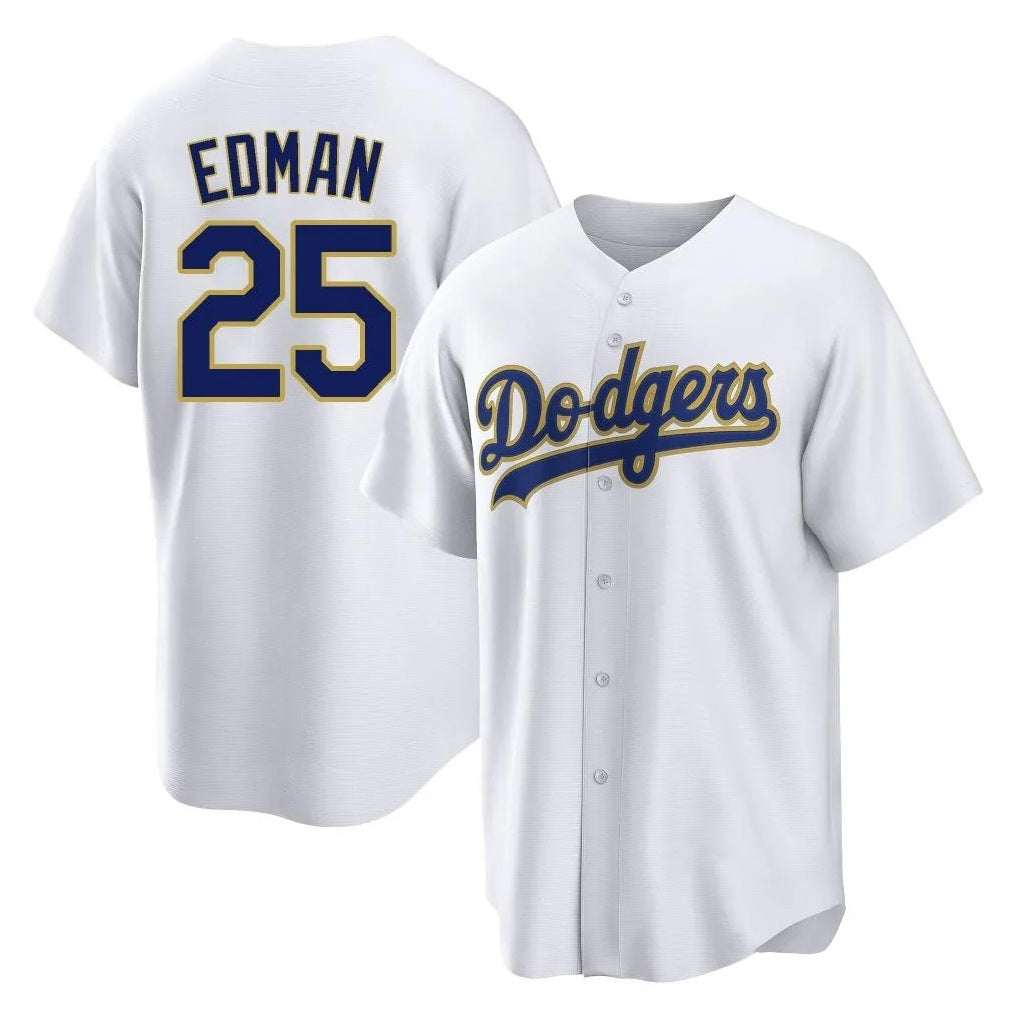 Los Angeles Dodgers #25 Tommy Edman Player Gold White AmberGomez 2026 Collection Stadium Game Stitched Jerseys