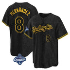 Los Angeles Dodgers #8 Enrique Hern¨¢ndez Player Black Gold AmberGomez World Series Meet Limited Home Stitched Jerseys