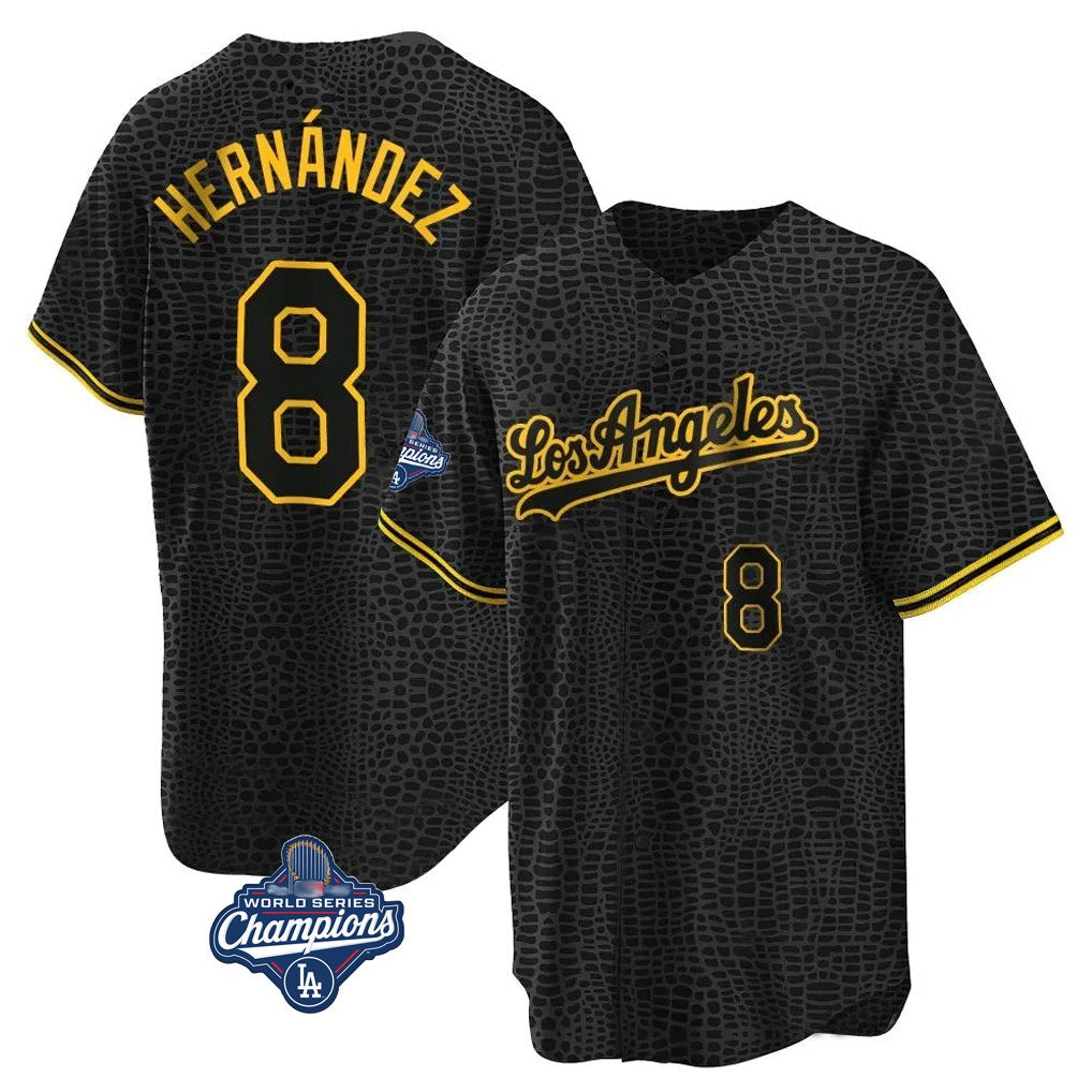 Los Angeles Dodgers #8 Enrique Hern¨¢ndez Player Black Gold AmberGomez World Series Meet Limited Home Stitched Jerseys