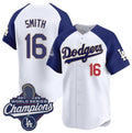 Los Angeles Dodgers #16 Will Smith White Blue AmberGomez 2025 Champions Stitched Jersey