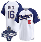 Los Angeles Dodgers #16 Will Smith White Blue AmberGomez 2025 Champions Stitched Jersey