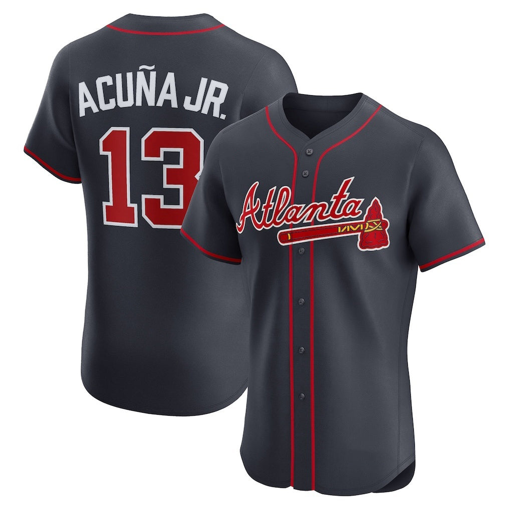 Atlanta Braves #13 Ronald Acu?a Jr. Navy AmberGomez Alternate Elite Jersey