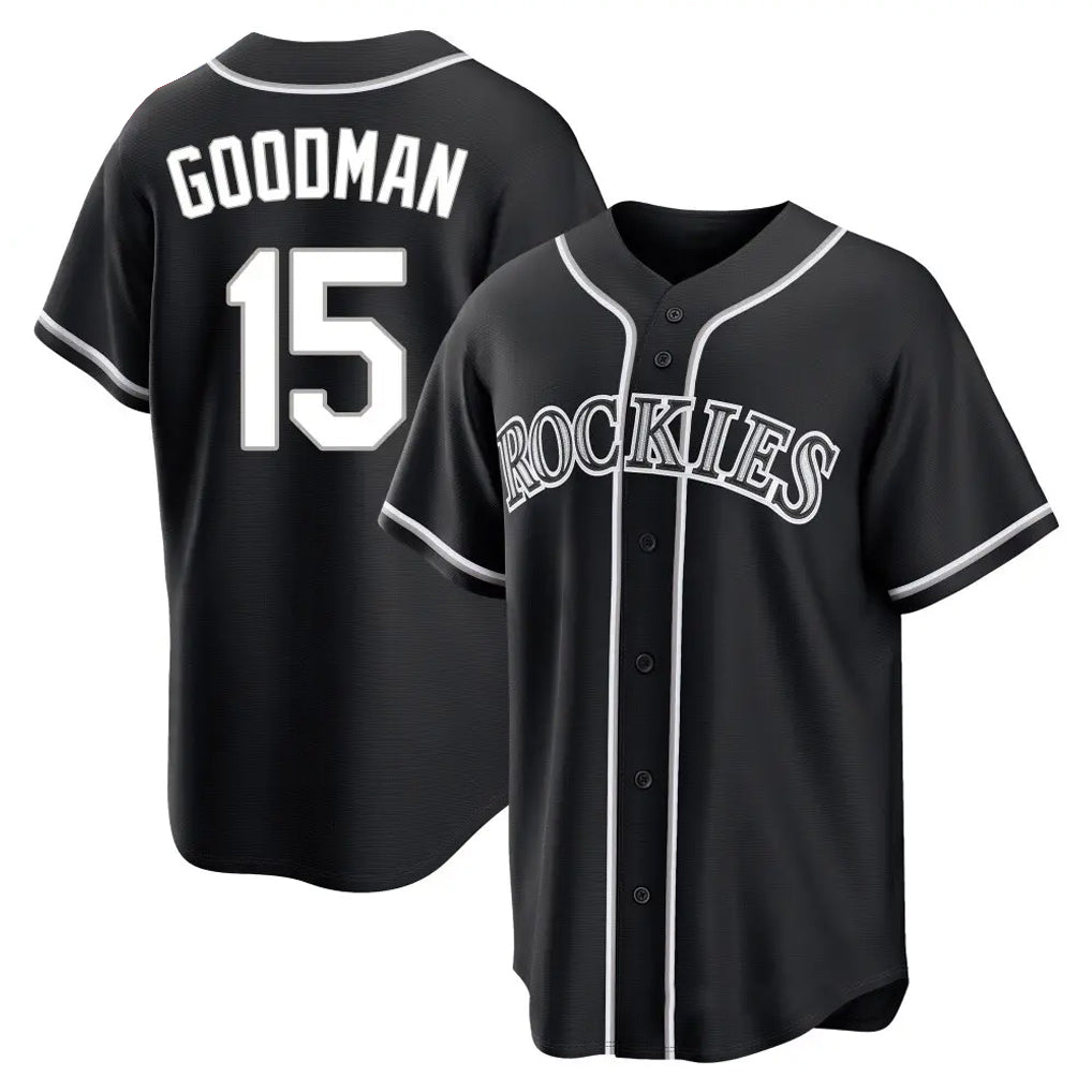 Colorado Rockies #15 Hunter Goodman Player Black AmberGomez Fashion Out Home Game Stitched Jerseys