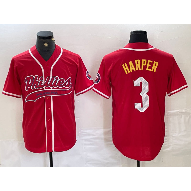 Philadelphia Phillies #3 Bryce Harper Red AmberGomez Cool Base Stitched Jersey