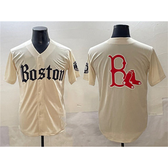 Boston Red Sox Team Big Logo Cream AmberGomez Gothic Vapor Limited Stitched Jersey