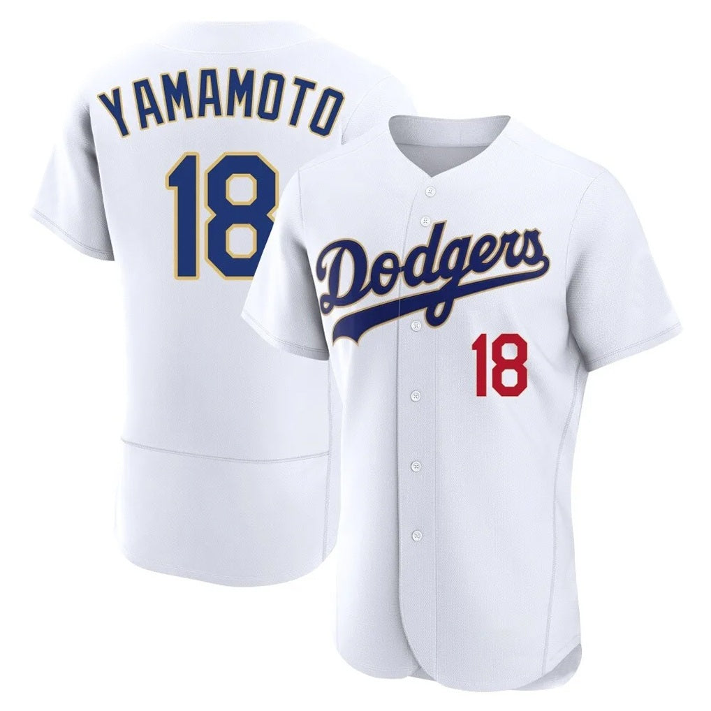 Los Angeles Dodgers #18 Yoshinobu Yamamoto Player Gold White AmberGomez 2026 Collection Stadium Limited Elite Stitched Jerseys