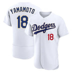 Los Angeles Dodgers #18 Yoshinobu Yamamoto Player Gold White AmberGomez 2026 Collection Stadium Limited Elite Stitched Jerseys