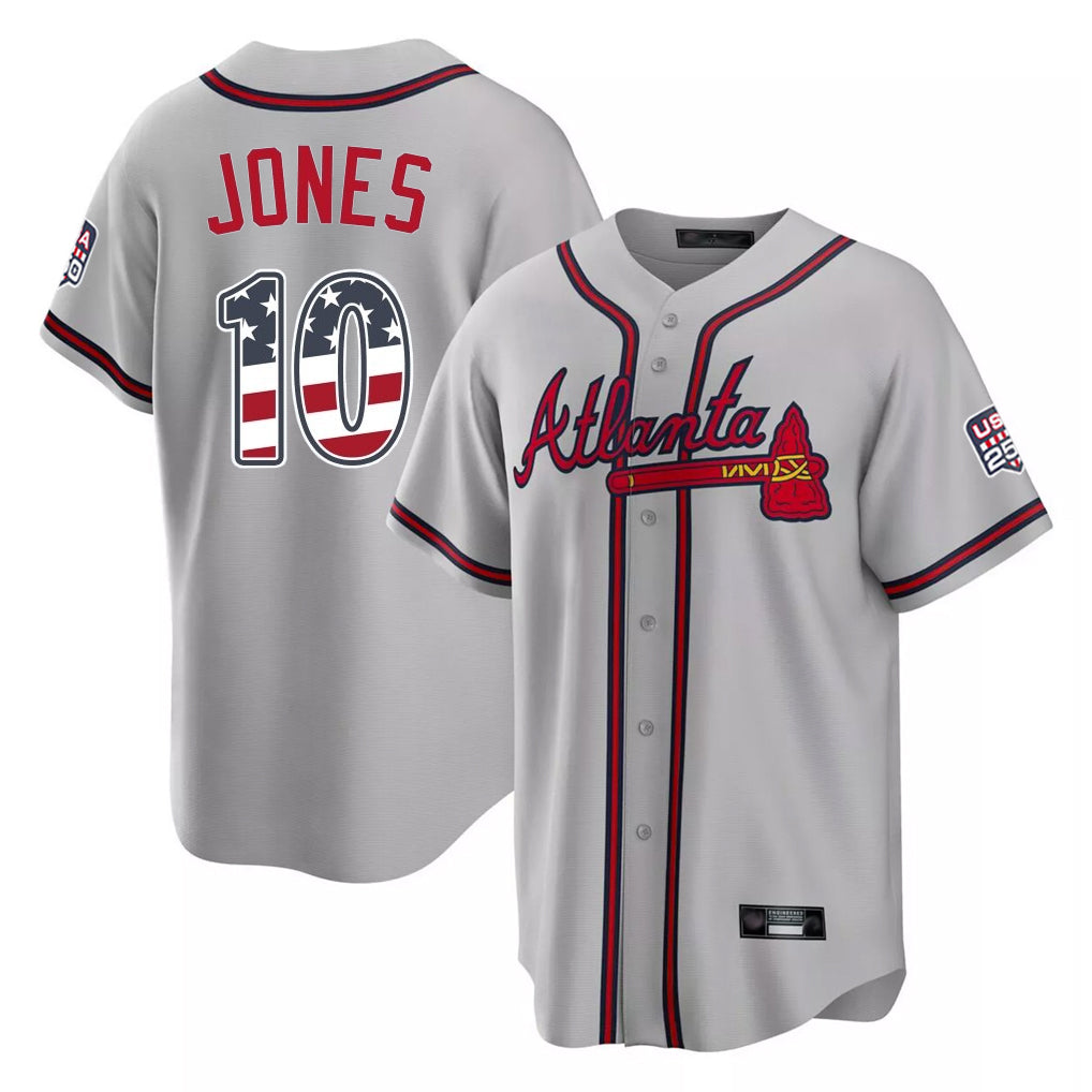 Atlanta Braves #10 Chipper Jones Player Gray AmberGomez USA 250 Fourth Of July Limited Home Game Stitched Jerseys