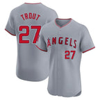 Los Angeles Angels #27 Mike Trout Player Gray AmberGomez Home Limited Elite Stitched Jerseys