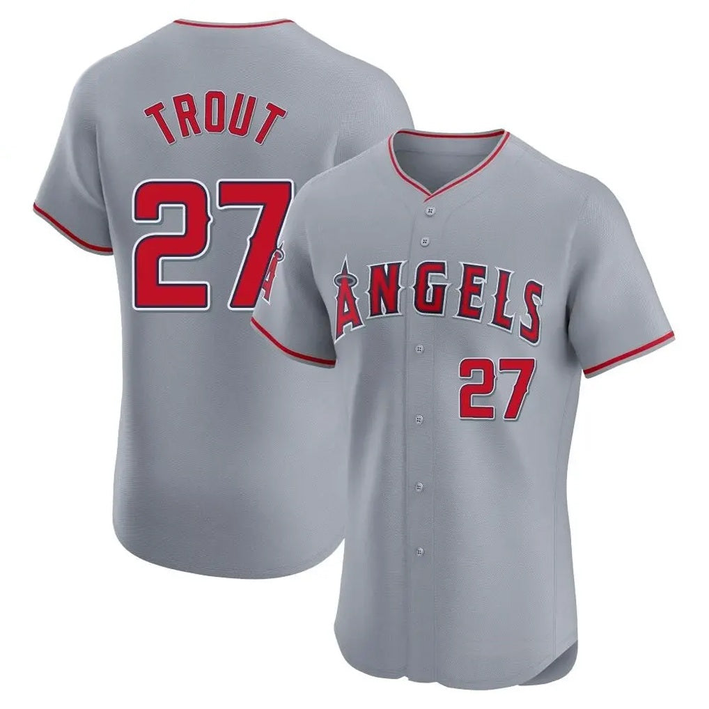 Los Angeles Angels #27 Mike Trout Player Gray AmberGomez Home Limited Elite Stitched Jerseys