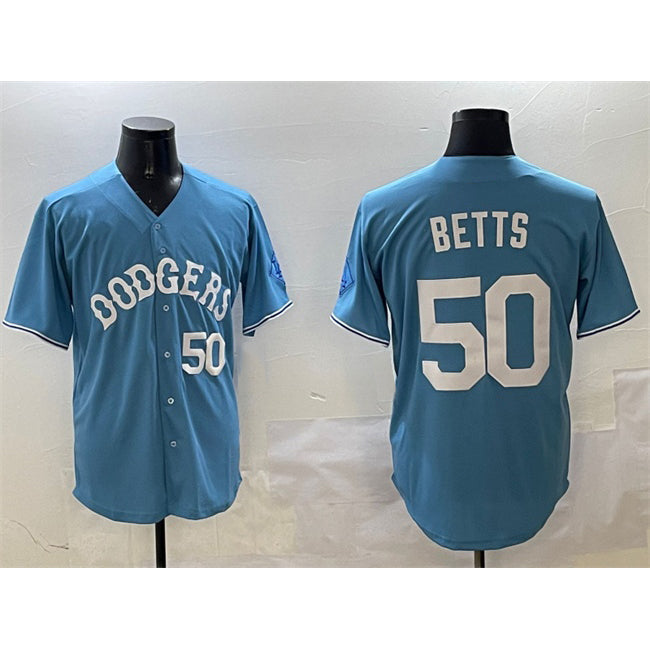 Los Angeles Dodgers #50 Mookie Betts Light Blue AmberGomez Limited Stitched Jersey