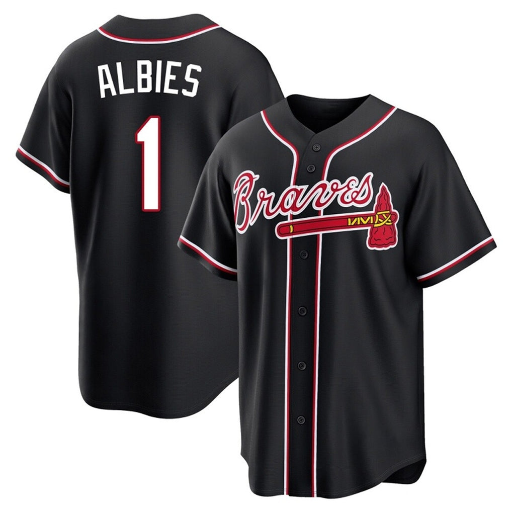 Atlanta Braves #1 Ozzie Albies Player Black AmberGomez Fashion Out Game Stitched Jerseys